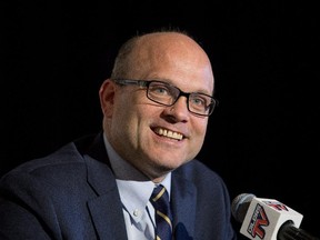 The Edmonton Oilers' new president and general manager Peter Chiarelli speaks during a press conference in Edmonton April 24, 2015.