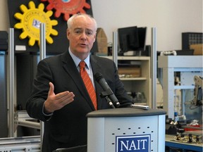Perrin Beatty, president and CEO of the Canadian Chamber of Commerce spoke at NAIT in Edmonton on September 14, 2015 to call on political parties to reveal their plans for building a highly skilled workforce that meets Canada's needs.