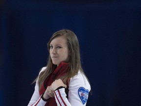 Team Canada skip Rachel Homan is seen during the page playoff against Saskatchewan at the Scotties Tournament of Hearts in Moose Jaw, Sask. Saturday, Feb. 21, 2015.