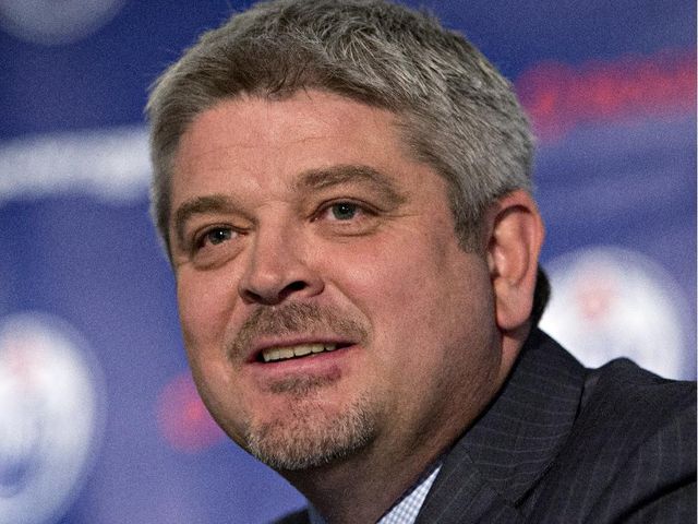 Todd McLellan speaks during a press conference after the Edmonton Oilers announced him as their new head coach in Edmonton, Alta., on Tuesday May 19, 2015.