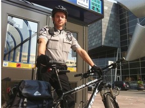 Transit peace officer Alexander Taianovski took specialized training on how to patrol on a bicycle.