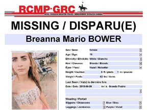 RCMP are looking for 15-year-old Breanna Mario Bower, missing since Sept. 6 of this year.