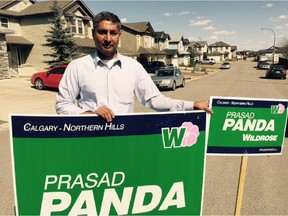 UPLOADED BY: Andrea Sands ::: EMAIL: asands:: PHONE: 780-983-4905 ::: CREDIT: Supplied ::: CAPTION: Wildrose candidate Prasad Panda will reuse about 600 of his lawn signs for his campaign in Calgary-Northern Hills.