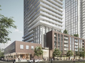Developer Rise Real Estate proposes to build a residential project with towers reaching 48, 42 and 45 storeys, along with a six-storey podium, incorporating the historic Massey Ferguson building on 106th Street between 103rd and 104th avenues.