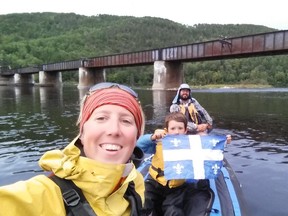 Magali Moffatt, Benoit Gendreau-Berthiaume and their son Mali on the Ottawa River, which straddles the Quebec and Ontario border