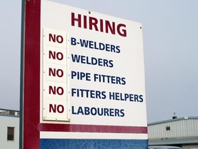 Job board outside a facility in Nisku.