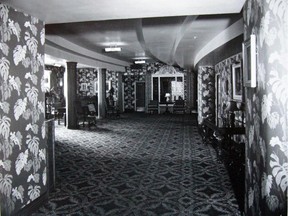 The posh, wallpapered, mirrored lobby of the Garneau Theatre, circa 1948. The theatre first opened Oct. 24, 1940.