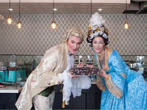 From left, event planner Randall MacDonald and chocolatier Jacqueline Jacek have conspired to create a new line of bon bons inspired by Marie Antoinette and to be released Oct. 16.