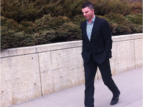 Kieran Porter leaves Court of Queen's Bench while on trial in connection with a fatal hit and run in June 2012.