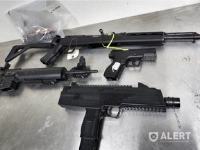 A loaded SKS semi-automatic carbine, several realistic replica firearms, and drugs were seized by police from a home on the Enoch Cree Nation Reserve last week.