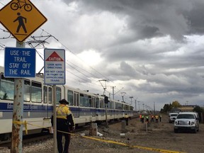 A bicyclist was seriously injured Saturday afternoon when he was struck by an LRT train.