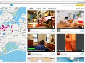 This Oct. 14, 2013, screen shot provided by Airbnb from their website shows a typical search for listings of rooms to rent, in this case in the Queens borough of New York, through AirBnB.