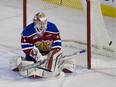 Edmonton Oil Kings goaltender Patrick Dea makes a save against the Kelowna Rockets during first period WHL action on Oct. 2, 2015 in Edmonton.