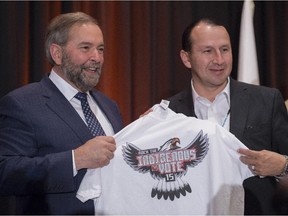 Federal NDP Leader Thomas Mulcair made a stop on the Enoch Cree First Nation outside Edmonton on Wednesday to address an Assembly of First Nations forum.