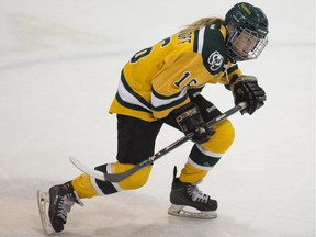 University of Alberta Pandas' Alex Poznikoff skates against the University of Lethbridge Pronghorns at Clare Drake Arena on Oct. 10, 2015 in Edmonton.