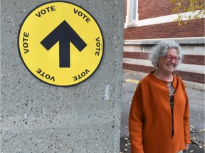 Edmonton Strathcona NDP candidate Linda Duncan come out after voting at the Academy at King Edward on Monday Oct. 19, 2015.