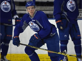 Connor McDavid takes part during Oilers practise at Rexall place in Edmonton on Monday Oct. 5, 2015.