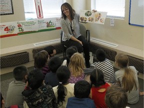 Pam Schenk, a Grade 2 teacher at Jackson Heights School in Edmonton, reads to her class.