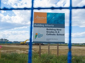 Construction on the Bishop David Motiuk K-9 Catholic school in the Webber Greens Neighborhood in Edmonton on August 19, 2015.