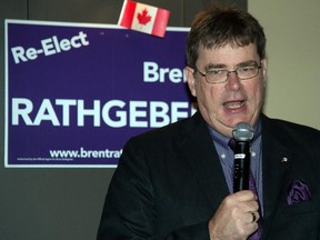 Independent Brent Rathgeber gives his concession speech at Apex casino in St. Albert on Oct. 19, 2015.