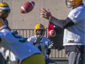 Edmonton Eskimos'  Adarius Bowman during practice at Commonwealth Stadium in Edmonton on October 20, 2015.