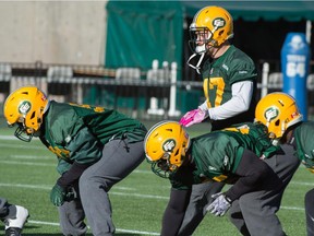 Edmonton Eskimos middle linebacker J.C. Sherritt returned to practice at Commonwealth Stadium on Oct. 22, 2015, to get ready for Saturday's game with the Saskatchewan Roughriders.