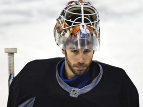 EDMONTON, ALTA: OCTOBER 6, 2015 -- Oilers goalie Cam Talbot will get his first NHL start against St. Louis, here practicing today at Rexall Place in Edmonton, October 6, 2015. (ED KAISER/EDMONTON JOURNAL)