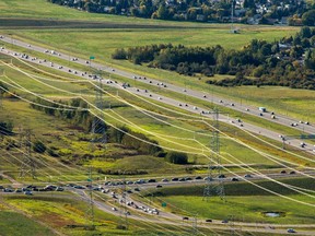An aerial view of the south west portion of Anthony Henday Drive near 50th Street during rush hour traffic Sept. 10, 2015.