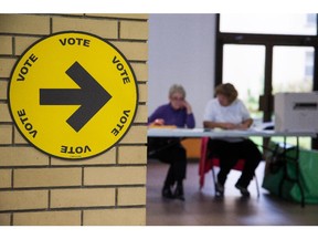 An arrow pointing to a polling station.