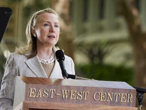 Hillary Rodham Clinton, shown in this Nov. 11, 2011 file photo, pushed hard dozens of times for the Pacific Rim trade deal she now opposes as a Democratic presidential candidate.