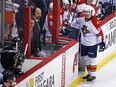 Florida Panthers Jaromir Jagr (68) has words for Pittsburgh Penguins Sidney Crosby during the first period of an NHL hockey game in Pittsburgh Tuesday,