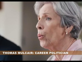 This is a framegrab from a video of an anti-Mulcair election advertisement posted by the Conservative Party of Canada.