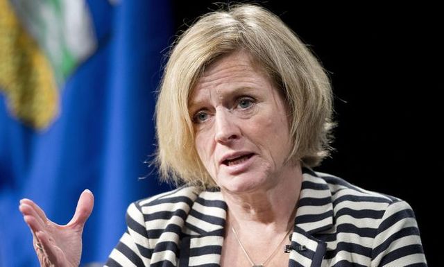 Alberta Premier Rachel Notley speaks during an onstage interview following a business luncheon in Calgary, Alberta, on Friday, Oct. 9, 2015