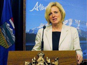 Alberta Premier Rachel Notley speaks during a press conference in Edmonton on Aug. 6, 2015.