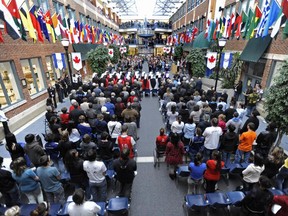 A Remembrance Day Ceremony at St. Joseph High school. During the Second World War 512 staff and students served in the Canadian and American Forces, of which 49 students did not return.