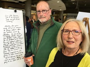 Stephen and Barbara Collier, retirees who live near Bon Accord, attended a community engagement session Tuesday, Oct. 6, 2015. The event, at MacEwan University, was hosted by Alberta's royalty review advisory panel.