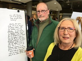 Stephen and Barbara Collier, retirees who live near Bon Accord, attended a community engagement session Oct. 6 2015. The event, at MacEwan University, was hosted by Alberta's royalty review advisory panel.