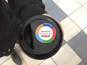 A coffee from Remedy Cafe comes with a friendly reminder on Monday, election day: "Vote Wisely."
