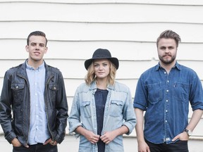 Bilingual folk-pop trio, Post Script, featuring Paul Cournoyer, left, Steph Blais and Brayden Treble.