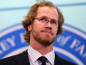 Chris Pronger takes part in a press conference at Hockey Hall of Fame and Museum on November 6, 2015.