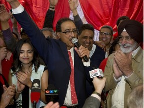 Amarjeet Sohi celebrates his October federal election victory in the Edmonton Mill Woods riding .