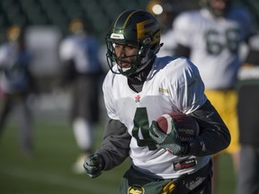 Eskimos receiver Adarius Bowman practises at Commonwealth Stadium on Thursday in advance of the CFL Western Final against the Calgary Stampeders on Sunday. Bowman has evolved into a leader for Edmonton and will be a key player in Sunday's game.