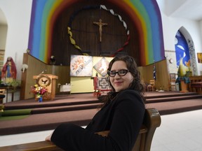 Alanna Lastiwka, a local blogger, visits Sacred Heart Church in Edmonton on Thursday Feb.19, 2015.