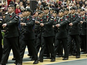 Soldiers march at the City of Edmonton Remembrance Day service at the University of Alberta Butterdome on Nov. 11, 2015.
