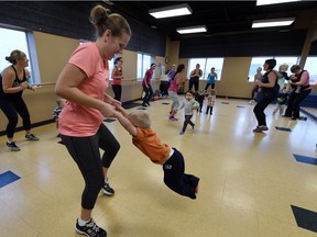 Alana Kutanzi and her son Briggs, 2, work out at Hot Mamas Fitness in Edmonton.