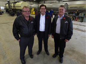 Tremcar officials Darren Williams, Jacques Tremblay and John Sadoway at Tremcar West Inc.'s new Edmonton service and repair facility in the Aurum Energy Park.