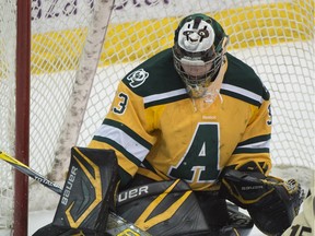 University of Alberta Pandas goalie Lindsey Post, pictured in a March 2015 file photo, set a new team record Friday night when she earned her 20th shutout in a 1-0 win over the UBC Thunderbirds.