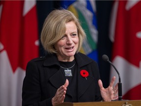 Alberta Premier Rachel Notley responds to U.S. President Obama's decision to reject the Keystone XL pipeline at the Alberta legislature on Nov. 6, 2015.