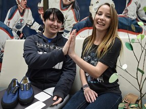 Emma Snow, right,15 and Bailey Voltner, 17, have participated in the Chronic Pain 35 program for students diagnosed with chronic pain. It's a 10-week pain management program and they receive three credits at the Grade 12 level, at Stollery Children's Hospital on Nov. 9, 2015.