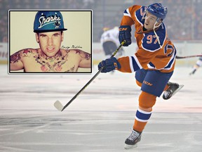 Edmonton Oilers rookie Connor McDavid, main at right, and rapper Raspy Balboa, inset.
